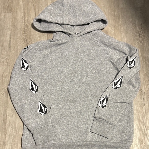 Volcom Heather Gray Hoodie with Iconic Sleeve Design - Picture 1 of 2